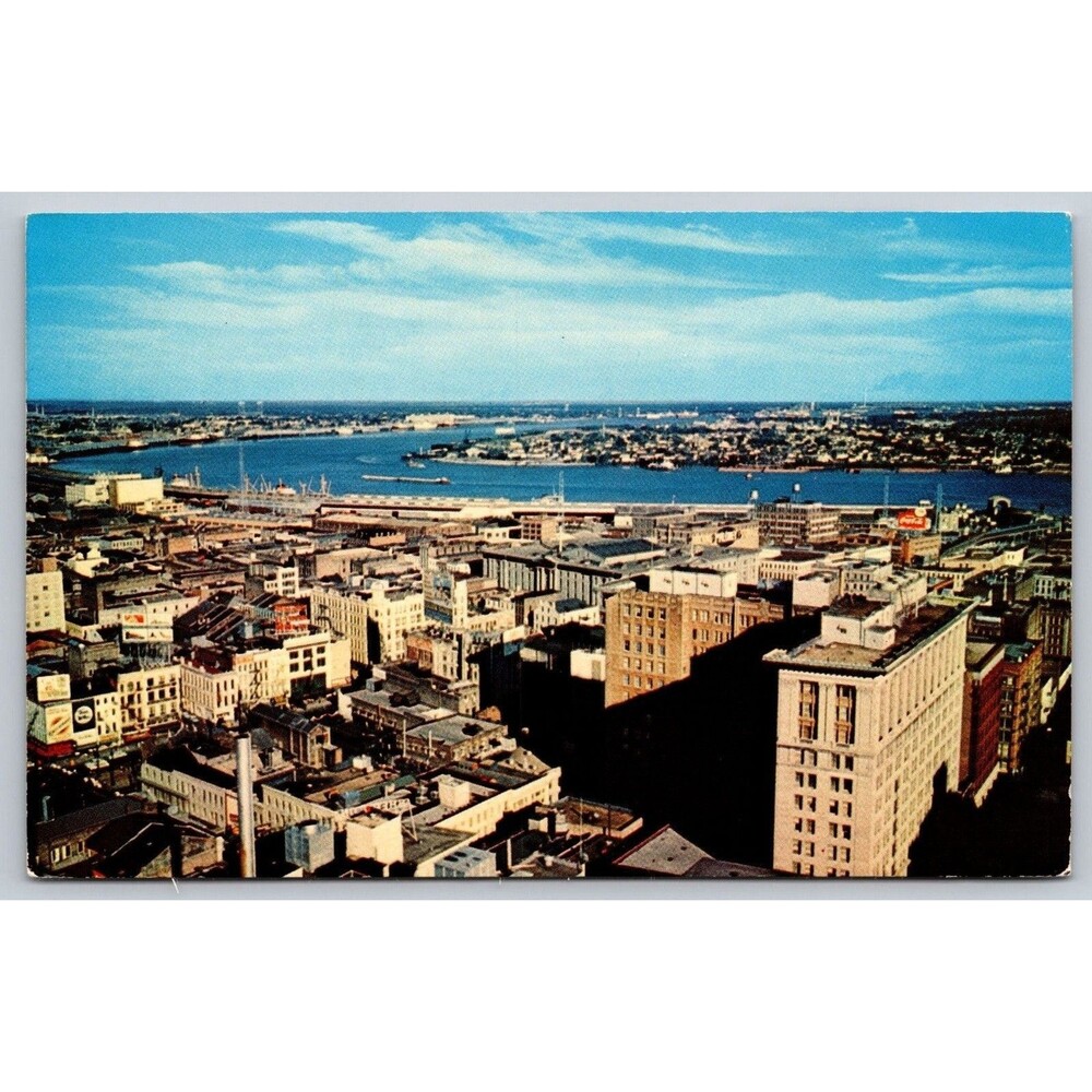 Vintage New Orleans Postcard Aerial View Crescent City Mississippi River GLR-386